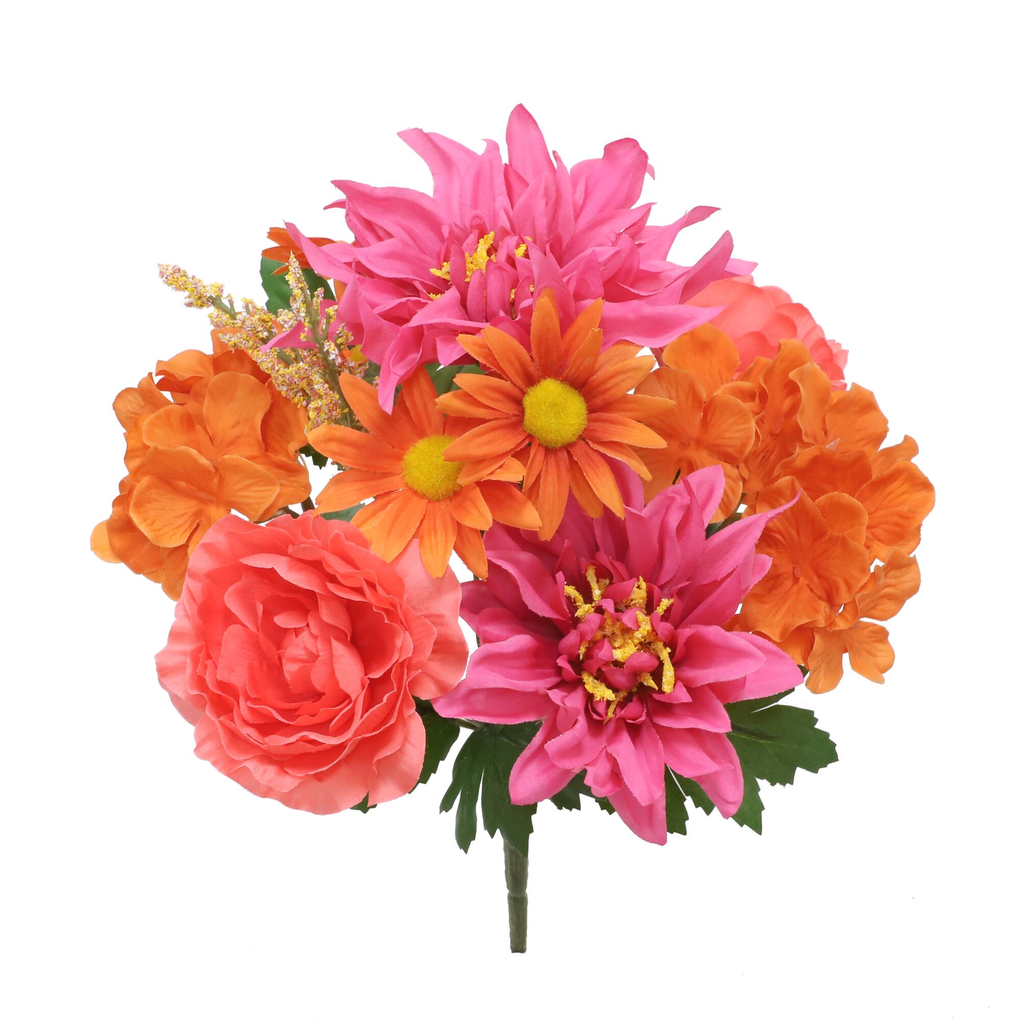 13" Orange & Fuchsia Dahlia, Ranunculus & Hydrangea Bush by Ashland®